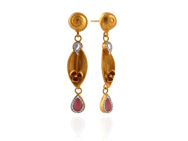 Pink Teardrop Gold Earrings